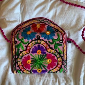 Colorful small crossbody bag. Pretty flower design